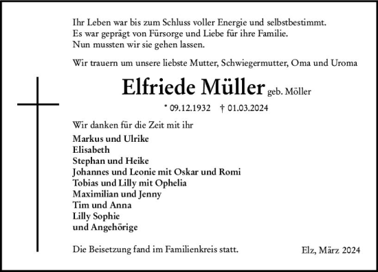 Traueranzeige von Elfriede Müller von Nassauische Neue Presse