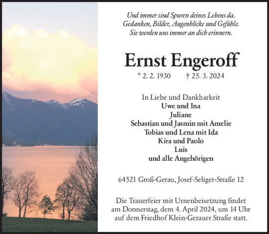 Traueranzeige von Ernst Engeroff von Groß-Gerauer Echo