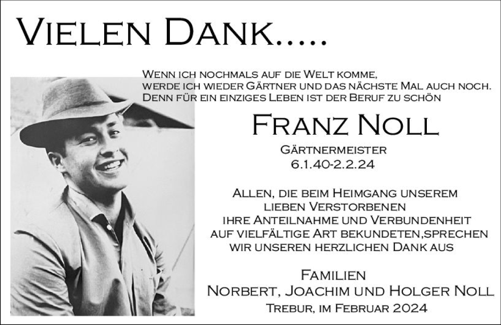  Traueranzeige für Franz Noll vom 16.03.2024 aus Groß-Gerauer Echo