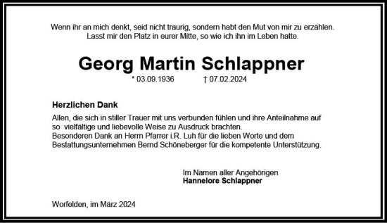 Traueranzeige von Georg Martin Schlappner von Groß-Gerauer Echo