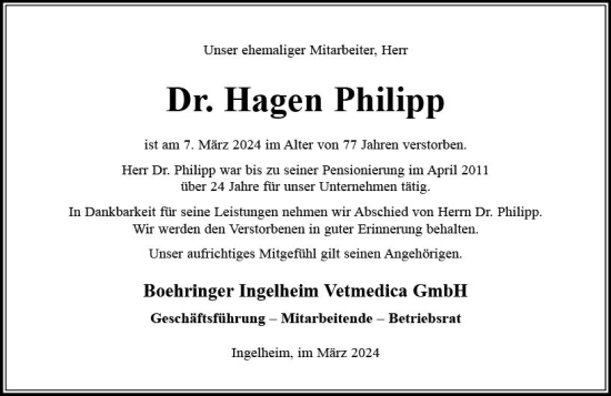Traueranzeige von Hagen Philipp von Allgemeine Zeitung Bingen/Ingelheim