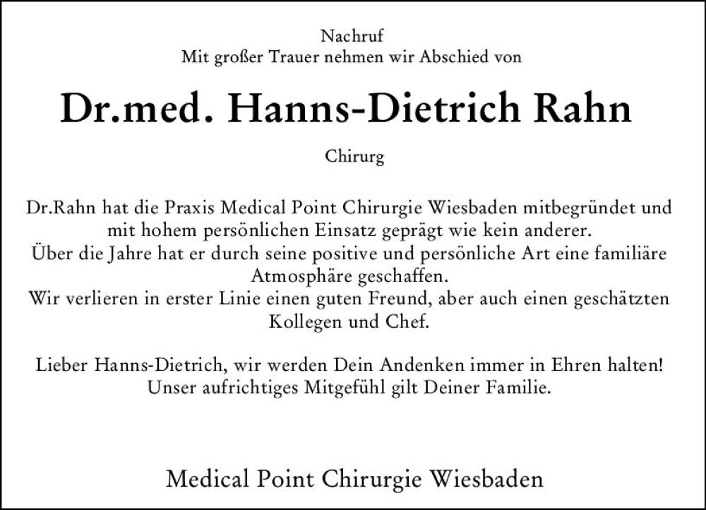  Traueranzeige für Hanns-Dietrich Rahn vom 23.03.2024 aus Wiesbadener Kurier