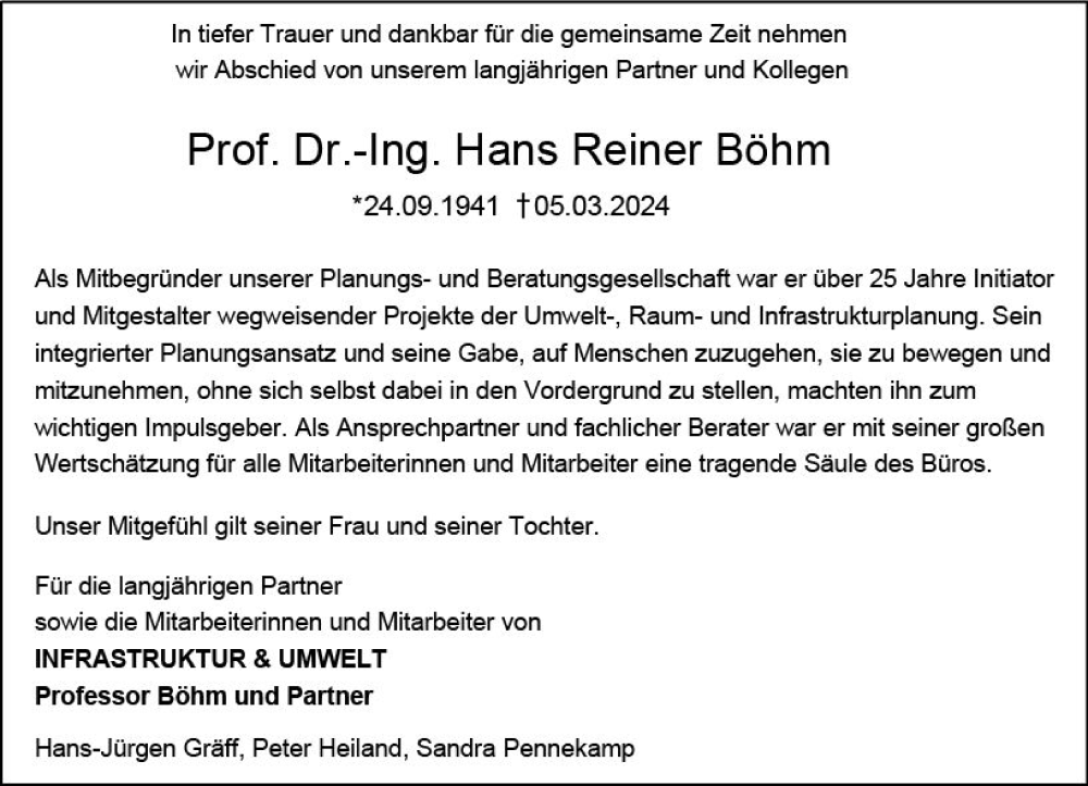  Traueranzeige für Hans Reiner Böhm vom 16.03.2024 aus Darmstädter Echo