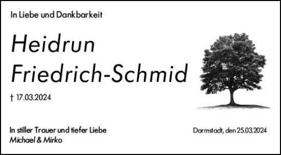 Traueranzeige von Heidrun Friedrich-Schmid von Allgemeine Zeitung Alzey