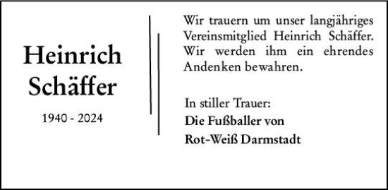 Traueranzeige von Heinrich Schäffer von Darmstädter Echo