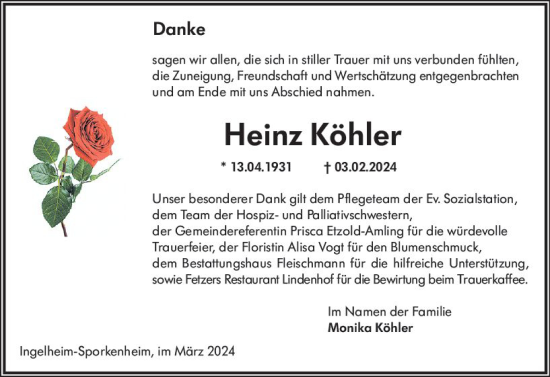 Traueranzeige von Heinz Köhler von Allgemeine Zeitung Bingen/Ingelheim