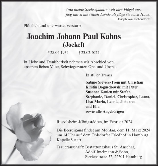 Traueranzeige von Joachim Johann Paul Kahns von Rüsselsheimer Echo