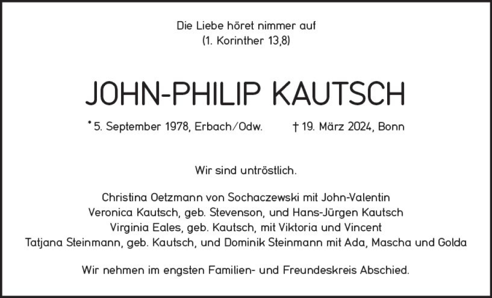  Traueranzeige für John-Philip Kautsch vom 27.03.2024 aus Odenwälder Echo