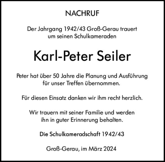 Traueranzeige von Karl-Peter Seiler von Groß-Gerauer Echo