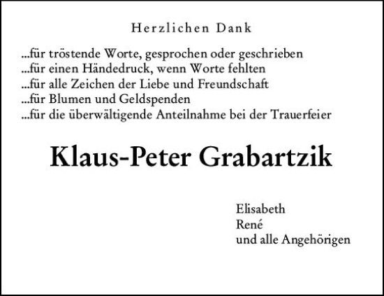 Traueranzeige von Klaus-Peter Grabartzik von Rüsselsheimer Echo