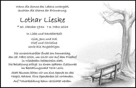 Traueranzeige von Lothar Lieske von Wiesbadener Kurier