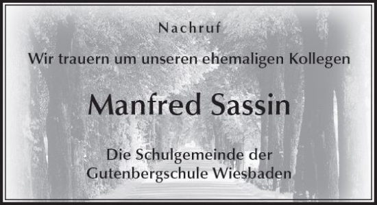 Traueranzeige von Manfred Sassin von Wiesbadener Kurier
