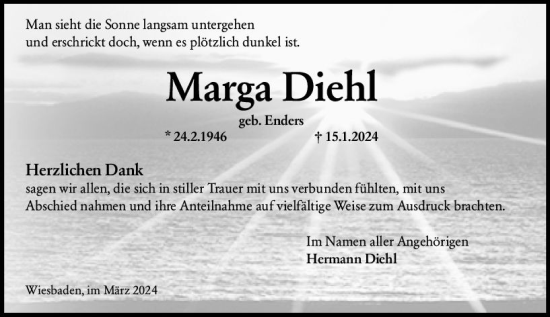 Traueranzeige von Marga Diehl von Wiesbadener Kurier