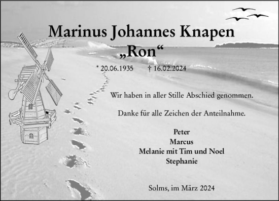 Traueranzeige von Marinus Johannes Knapen von Wetzlarer Neue Zeitung