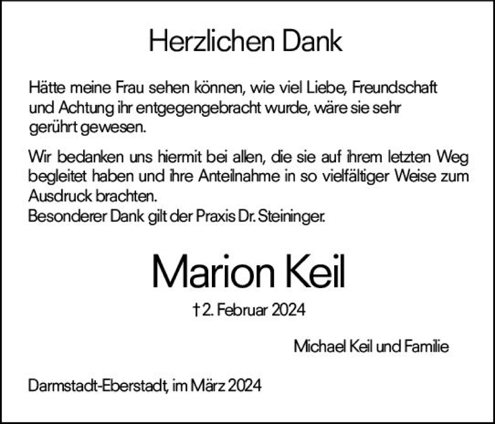  Traueranzeige für Marion Keil vom 02.03.2024 aus Darmstädter Echo