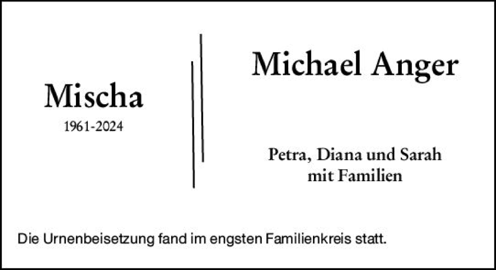  Traueranzeige für Michael Anger vom 02.03.2024 aus Wiesbadener Kurier
