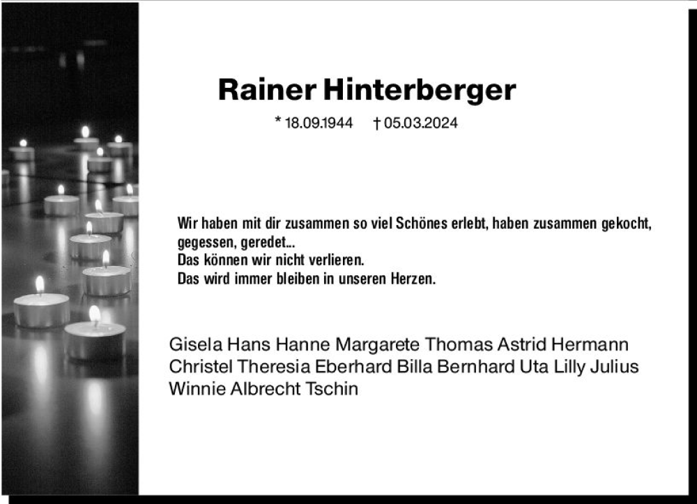  Traueranzeige für Rainer Hinterberger vom 09.03.2024 aus Allgemeine Zeitung Mainz