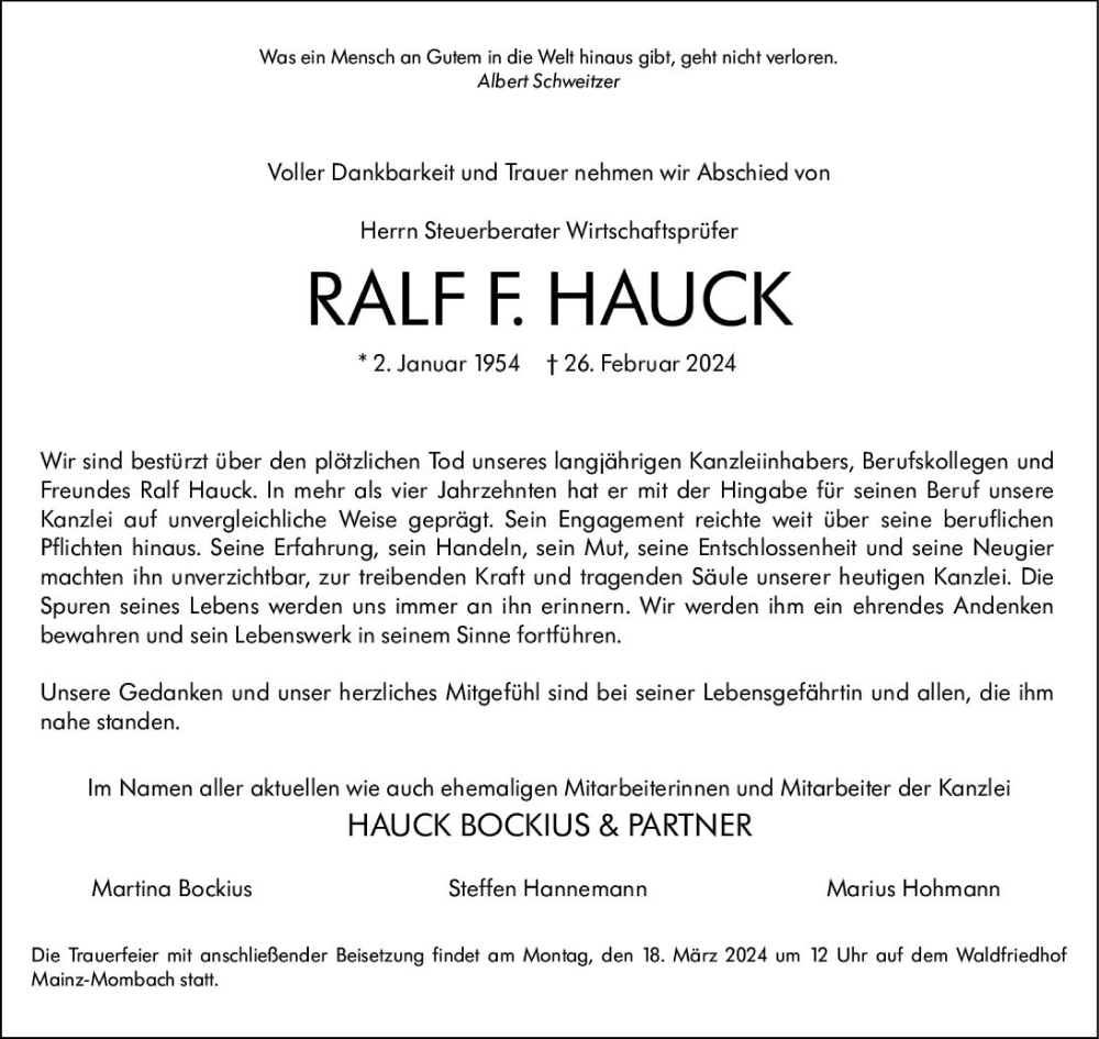  Traueranzeige für Ralf Hauck vom 13.03.2024 aus Rüsselsheimer Echo