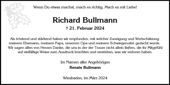 Traueranzeige von Richard Bullmann von Wiesbadener Kurier