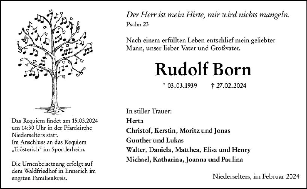  Traueranzeige für Rudolf Born vom 09.03.2024 aus Nassauische Neue Presse