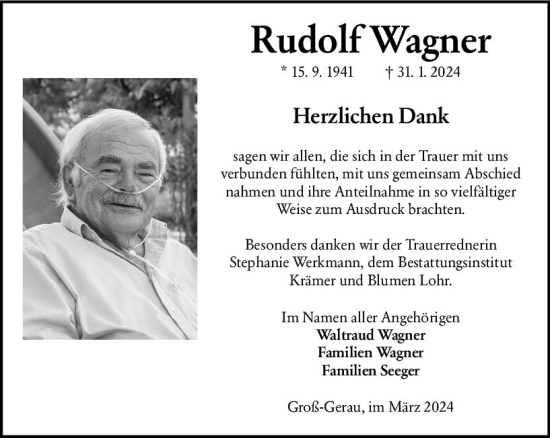 Traueranzeige von Rudolf Wagner von Groß-Gerauer Echo