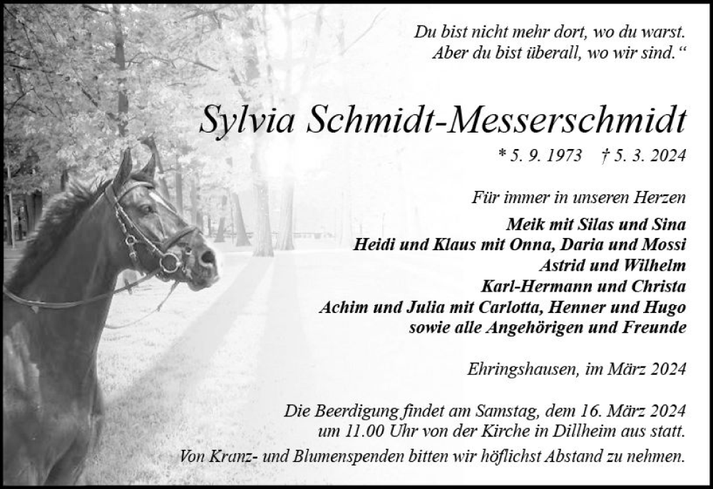  Traueranzeige für Sylvia Schmidt-Messerschmidt vom 13.03.2024 aus Wetzlarer Neue Zeitung