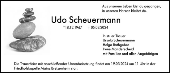 Traueranzeige von Udo Scheuermann von Allgemeine Zeitung Mainz