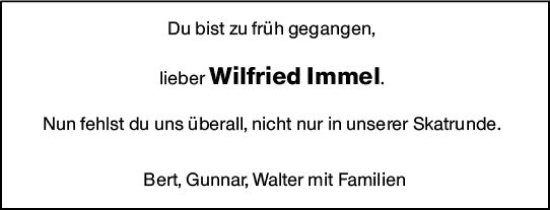 Traueranzeige von Wilfried Immel von Wiesbadener Kurier