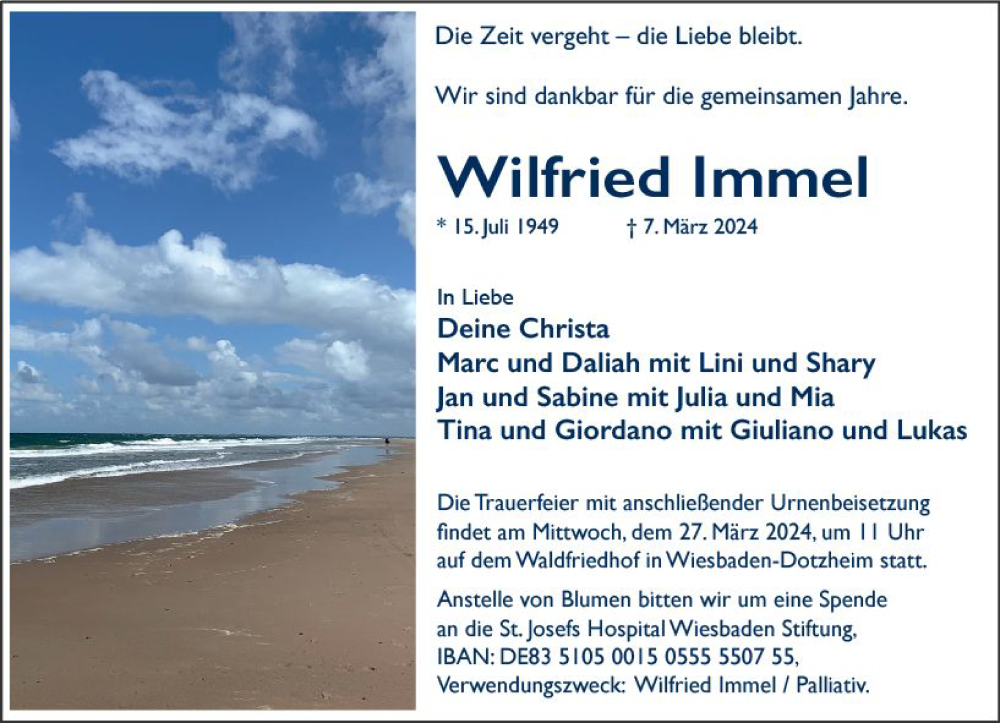  Traueranzeige für Wilfried Immel vom 23.03.2024 aus Wiesbadener Kurier