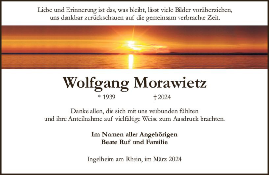 Traueranzeige von Wolfgang Morawietz von Allgemeine Zeitung Bingen/Ingelheim