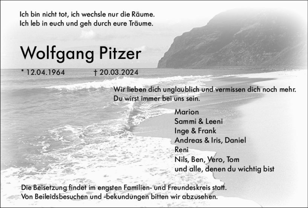  Traueranzeige für Wolfgang Pitzer vom 25.03.2024 aus Hinterländer Anzeiger