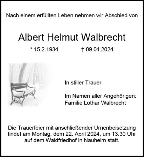 Traueranzeige von Albert Helmut Walbrecht von Groß-Gerauer Echo