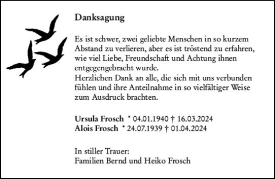Traueranzeige von Alois Frosch von Allgemeine Zeitung Bingen/Ingelheim