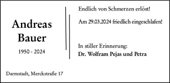 Traueranzeige von Andreas Bauer von Darmstädter Echo