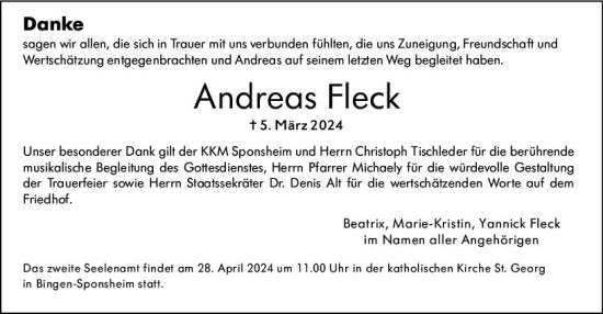 Traueranzeige von Andreas Fleck von Allgemeine Zeitung Bingen/Ingelheim
