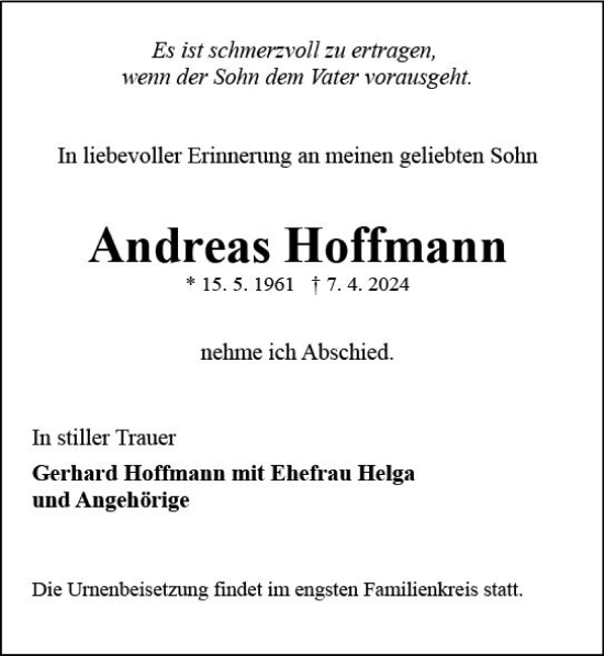 Traueranzeige von Andreas Hoffmann von Allgemeine Zeitung Mainz