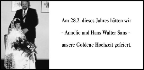 Traueranzeige von Annelie Sans von Allgemeine Zeitung Mainz