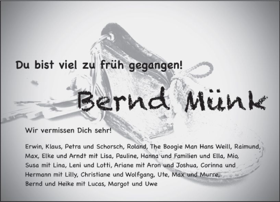 Traueranzeige von Bernd Münk von Darmstädter Echo