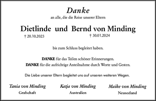 Traueranzeige von Bernd von Minding von Allgemeine Zeitung Bingen/Ingelheim