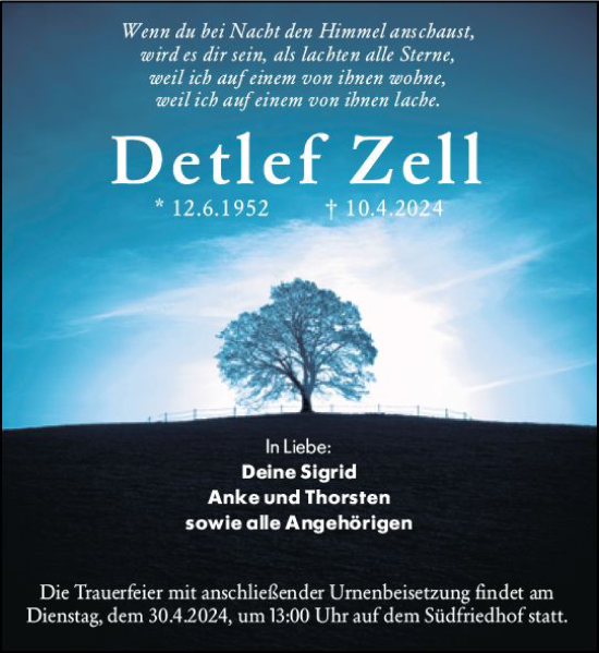 Traueranzeige von Detlef Zell von Wiesbadener Kurier