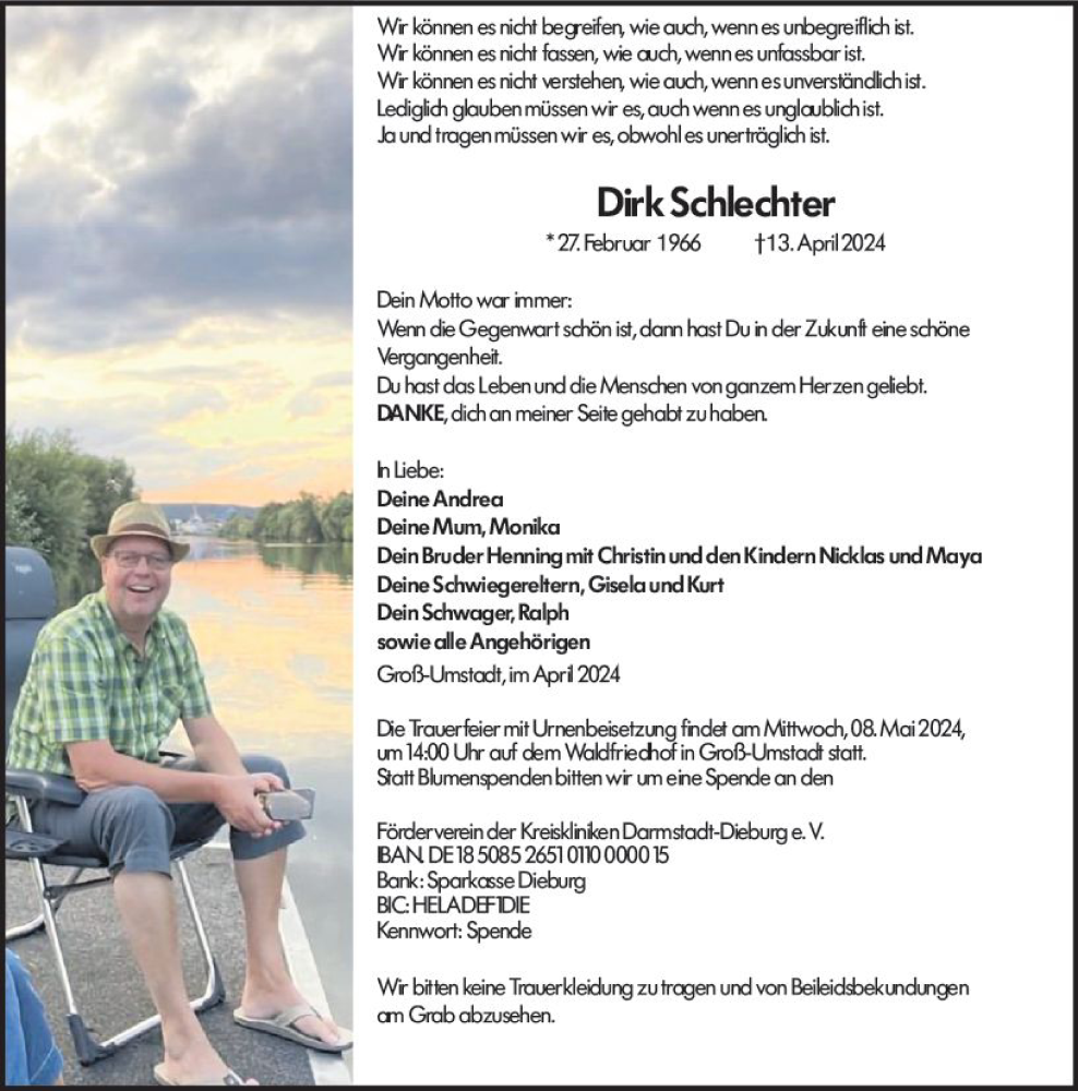  Traueranzeige für Dirk Schlechter vom 27.04.2024 aus Groß-Gerauer Echo