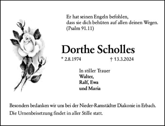 Traueranzeige von Dorthe Scholles von Odenwälder Echo