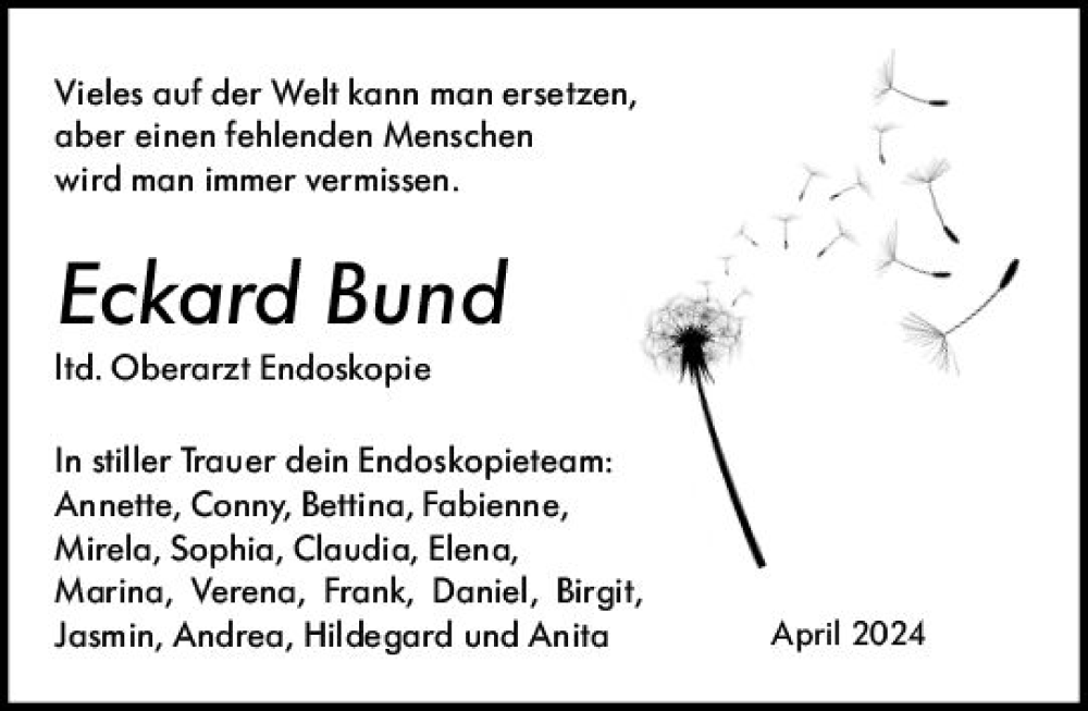  Traueranzeige für Eckard Bund vom 13.04.2024 aus Odenwälder Echo