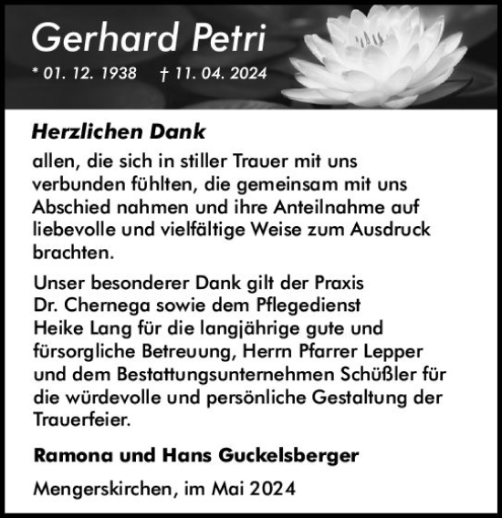 Traueranzeige von Gerhard Petri von Weilburger Tageblatt