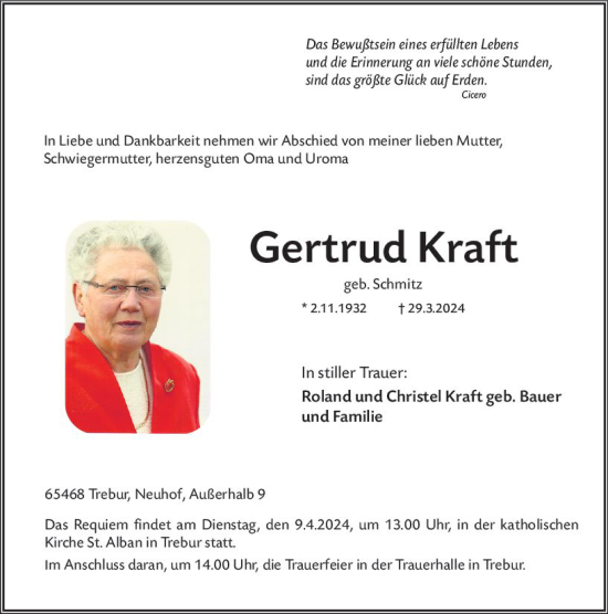 Traueranzeige von Gertrud Kraft von Groß-Gerauer Echo