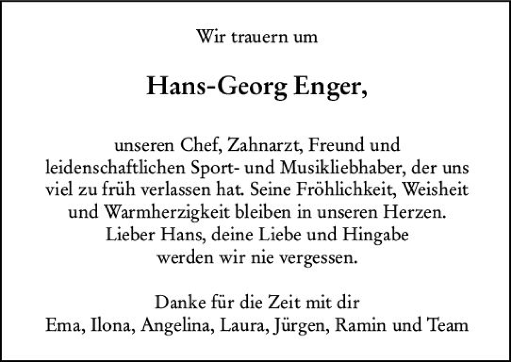  Traueranzeige für Hans-Georg Enger vom 24.04.2024 aus Darmstädter Echo