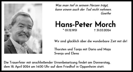 Traueranzeige von Hans-Peter Morch von Allgemeine Zeitung Mainz