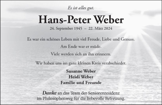 Traueranzeige von Hans-Peter Weber von Wetzlarer Neue Zeitung