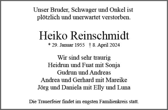 Traueranzeige von Heiko Reinschmidt von Wiesbadener Kurier