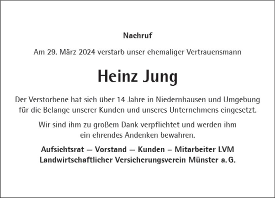 Traueranzeige von Heinz Jung von Idsteiner Land/Untertaunus